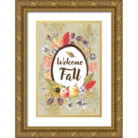Welcome Fall Gold Ornate Wood Framed Art Print with Double Matting by ND Art