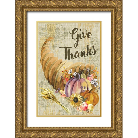 Give Thanks Gold Ornate Wood Framed Art Print with Double Matting by ND Art