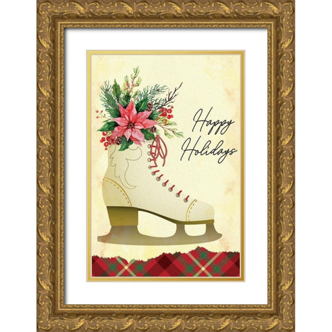 Happy Holidays Gold Ornate Wood Framed Art Print with Double Matting by ND Art