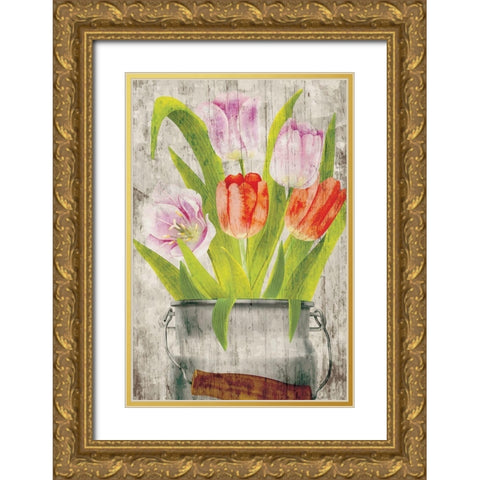 Tulips III Gold Ornate Wood Framed Art Print with Double Matting by ND Art