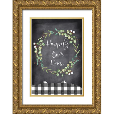 Happy Ever Home Gold Ornate Wood Framed Art Print with Double Matting by ND Art