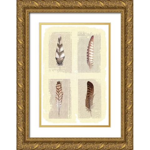 Traditional Figurative Feathers Gold Ornate Wood Framed Art Print with Double Matting by ND Art