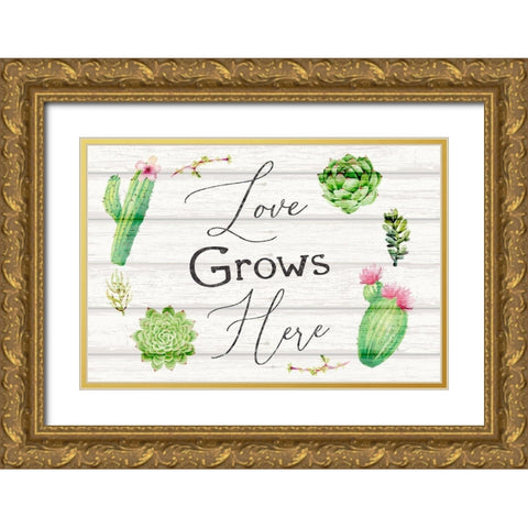 Love Grows Here Gold Ornate Wood Framed Art Print with Double Matting by ND Art