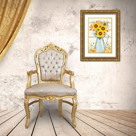 Pumpkins and Sunflowers Gold Ornate Wood Framed Art Print with Double Matting by ND Art