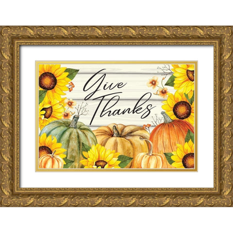Give Thanks Gold Ornate Wood Framed Art Print with Double Matting by ND Art