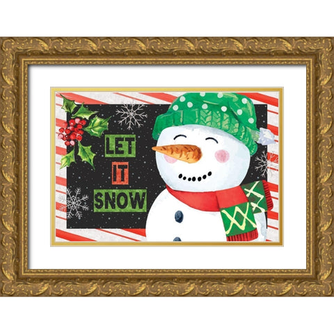 Let It Snow Gold Ornate Wood Framed Art Print with Double Matting by ND Art