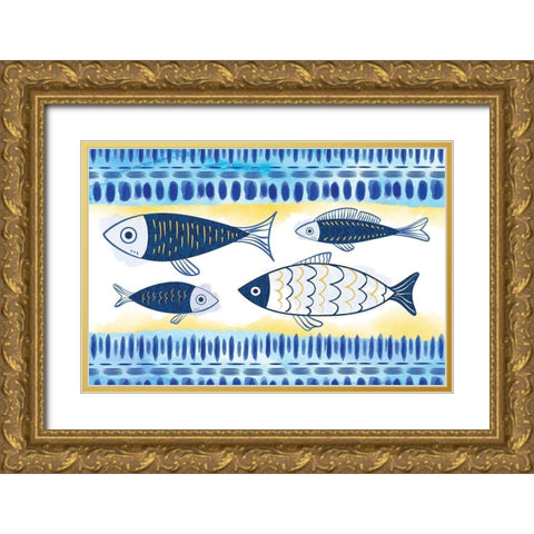 Fish Gold Ornate Wood Framed Art Print with Double Matting by ND Art