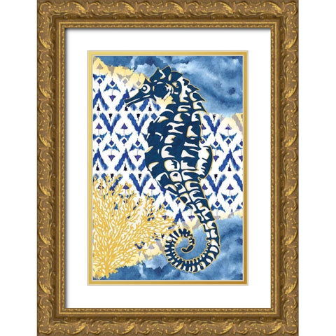 Seahorse Gold Ornate Wood Framed Art Print with Double Matting by ND Art