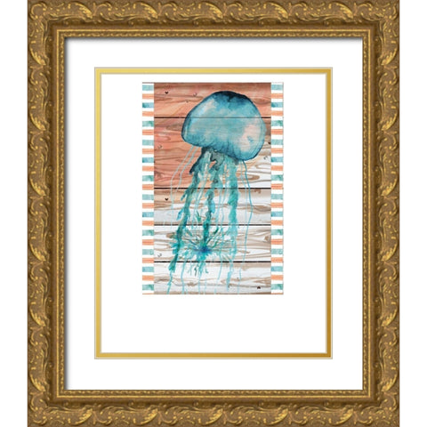 Jellyfish Gold Ornate Wood Framed Art Print with Double Matting by ND Art