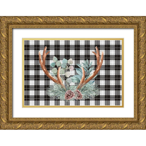 Holiday Antlers Gold Ornate Wood Framed Art Print with Double Matting by ND Art