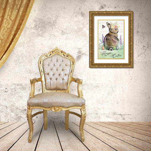 Happy Easter Gold Ornate Wood Framed Art Print with Double Matting by ND Art