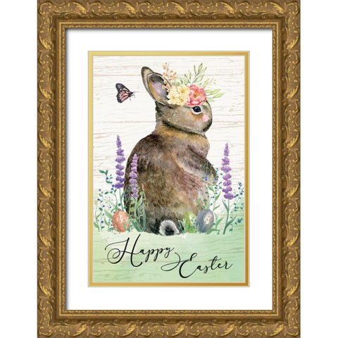 Happy Easter Gold Ornate Wood Framed Art Print with Double Matting by ND Art