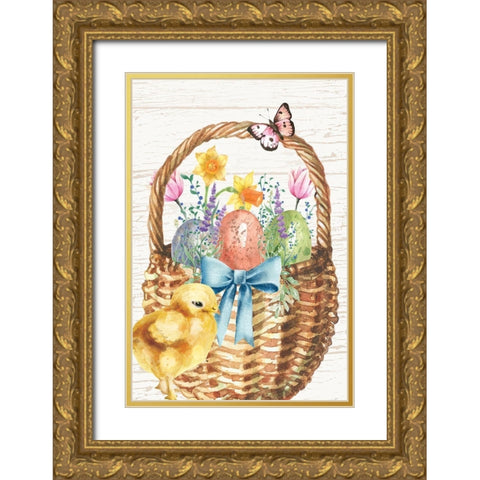 Easter Basket Gold Ornate Wood Framed Art Print with Double Matting by ND Art