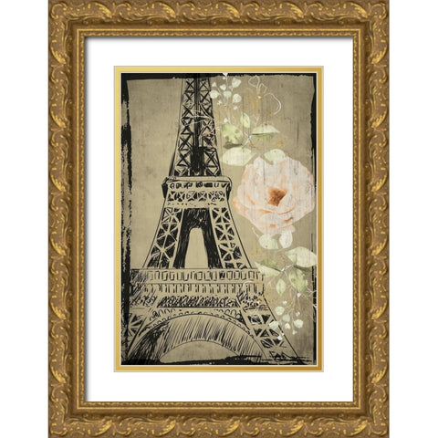 Eiffel Tower Gold Ornate Wood Framed Art Print with Double Matting by ND Art