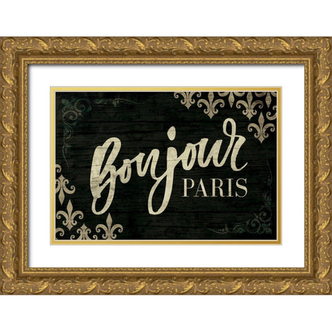 Bonjour Gold Ornate Wood Framed Art Print with Double Matting by ND Art