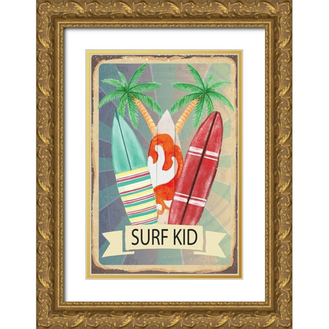 Surf Kid Gold Ornate Wood Framed Art Print with Double Matting by ND Art
