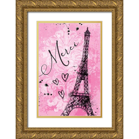 Merci Gold Ornate Wood Framed Art Print with Double Matting by ND Art