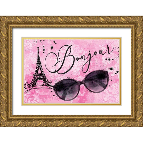 Bonjour Gold Ornate Wood Framed Art Print with Double Matting by ND Art