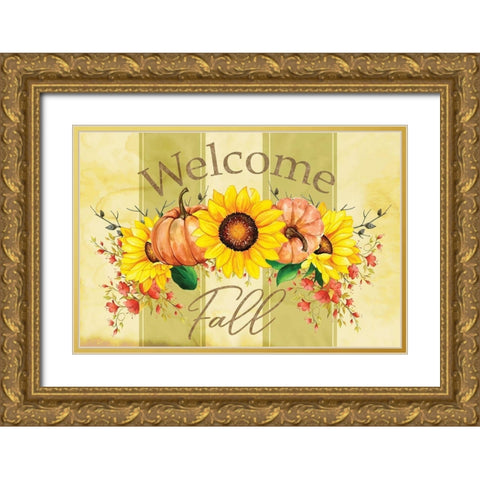 Welcome Fall Gold Ornate Wood Framed Art Print with Double Matting by ND Art