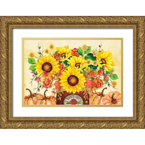 Sunflowers Gold Ornate Wood Framed Art Print with Double Matting by ND Art