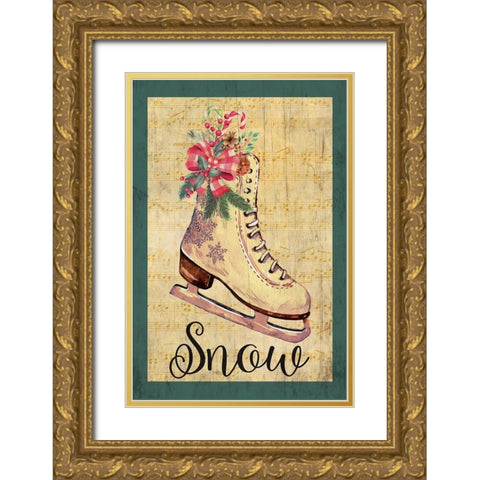 Snow Flake Gold Ornate Wood Framed Art Print with Double Matting by ND Art