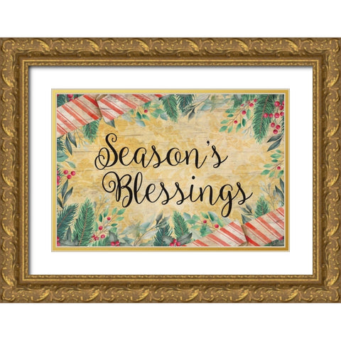 Seasons Blessings Gold Ornate Wood Framed Art Print with Double Matting by ND Art