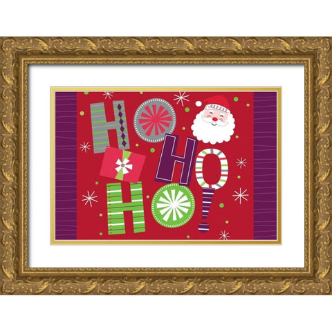 Ho Ho Ho Gold Ornate Wood Framed Art Print with Double Matting by ND Art