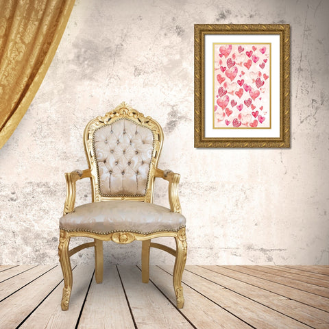 Hearts Gold Ornate Wood Framed Art Print with Double Matting by ND Art
