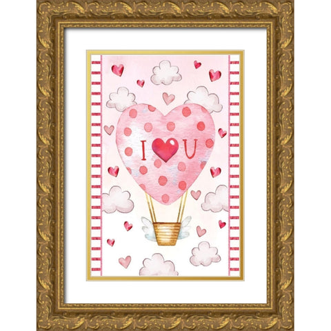 Heart Balloon Gold Ornate Wood Framed Art Print with Double Matting by ND Art