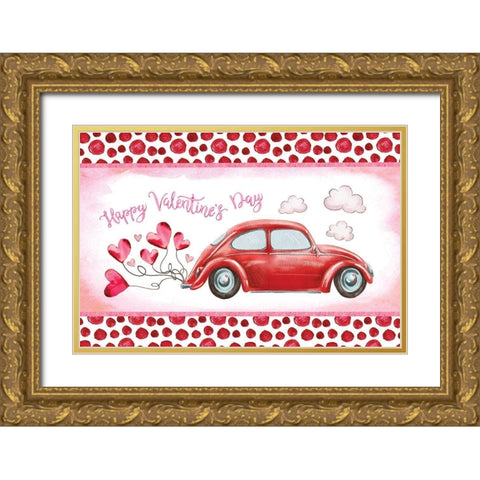 Happy Valentines Day Gold Ornate Wood Framed Art Print with Double Matting by ND Art