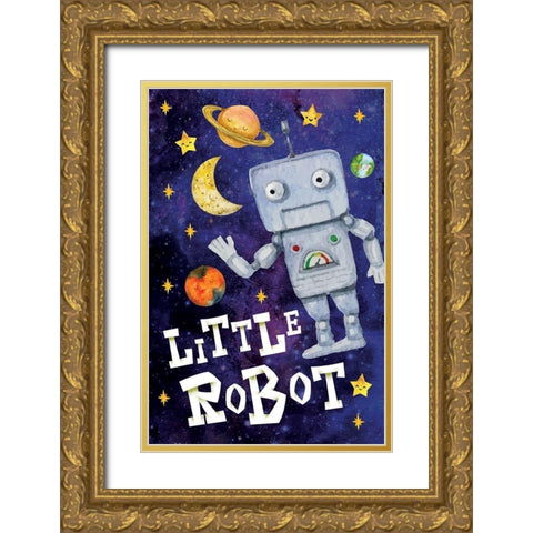 Little Robot Gold Ornate Wood Framed Art Print with Double Matting by ND Art
