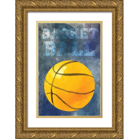 Basketball Gold Ornate Wood Framed Art Print with Double Matting by ND Art