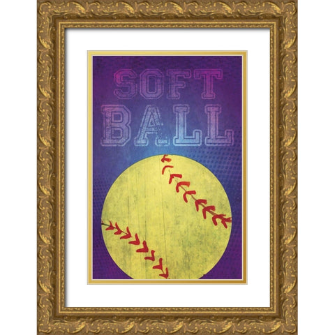 Softball Gold Ornate Wood Framed Art Print with Double Matting by ND Art