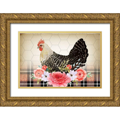 Farmhouse Floral Gold Ornate Wood Framed Art Print with Double Matting by ND Art