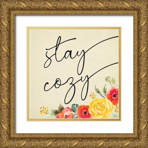 Stay Cozy Gold Ornate Wood Framed Art Print with Double Matting by ND Art