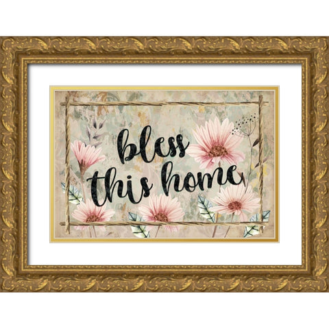 Bless This Home Gold Ornate Wood Framed Art Print with Double Matting by ND Art