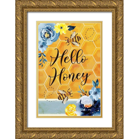Hello Honey Gold Ornate Wood Framed Art Print with Double Matting by ND Art