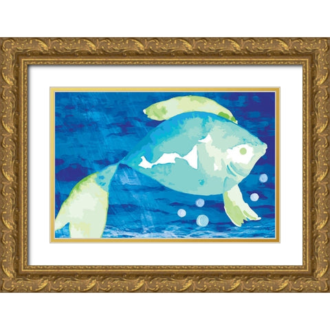 Fish Gold Ornate Wood Framed Art Print with Double Matting by ND Art