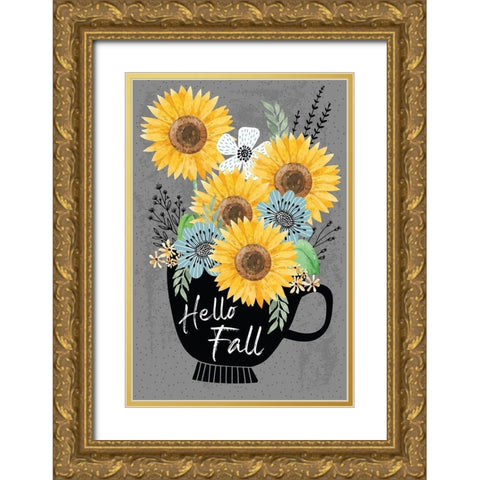 Hello Fall Gold Ornate Wood Framed Art Print with Double Matting by ND Art