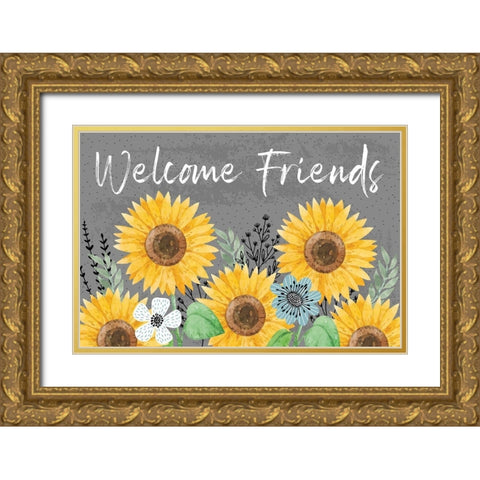 Welcome Friends Gold Ornate Wood Framed Art Print with Double Matting by ND Art