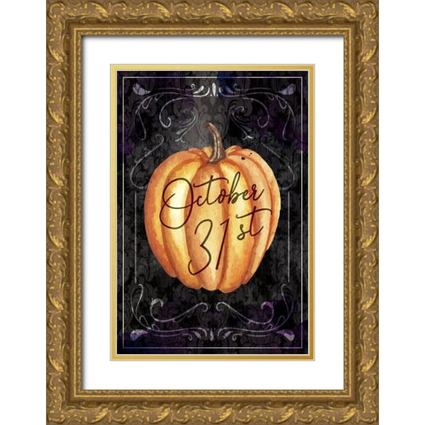 Halloween Pumpkin Gold Ornate Wood Framed Art Print with Double Matting by ND Art