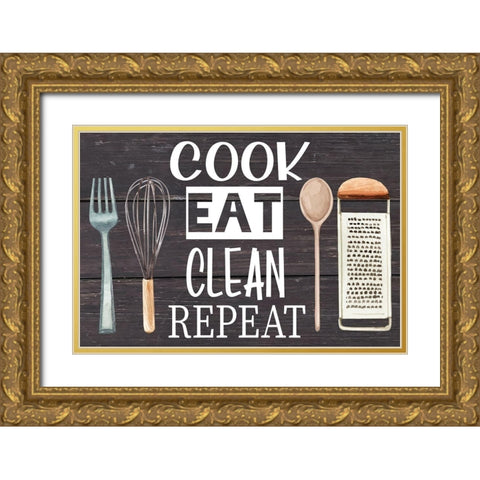 Cook Eat Clean Repeat Gold Ornate Wood Framed Art Print with Double Matting by ND Art