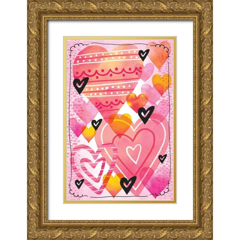 Valentine Hearts Gold Ornate Wood Framed Art Print with Double Matting by ND Art