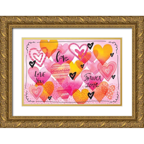 Love Hearts Gold Ornate Wood Framed Art Print with Double Matting by ND Art