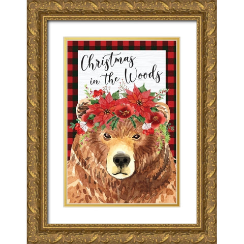 Christmas in the Woods Gold Ornate Wood Framed Art Print with Double Matting by ND Art