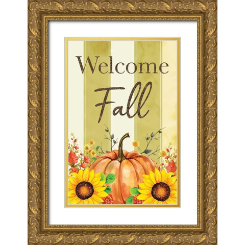 Welcome Fall Gold Ornate Wood Framed Art Print with Double Matting by ND Art