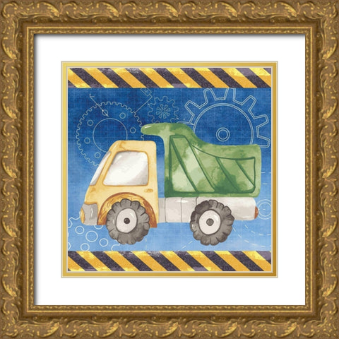 Dump Truck Gold Ornate Wood Framed Art Print with Double Matting by ND Art