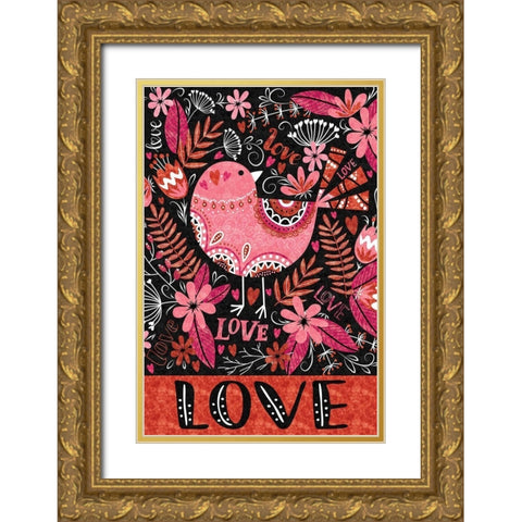 Love Birds Gold Ornate Wood Framed Art Print with Double Matting by ND Art