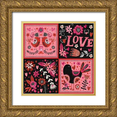 Love Birds Pattern II Gold Ornate Wood Framed Art Print with Double Matting by ND Art