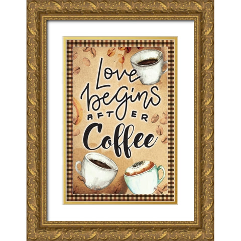 Love Begins Gold Ornate Wood Framed Art Print with Double Matting by ND Art